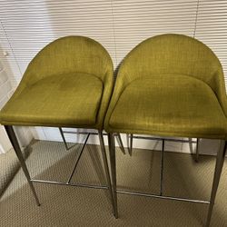 Set Of 2 Green Counter Height Stools MCM Styled