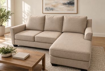 Beautiful Beige Chaise Sectional Couch – Delivery Available!
