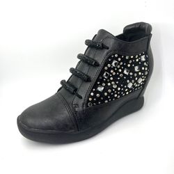 Wedge Fashion Sneaker With Rhinestone Black Color European Size 36(US:5.5) New In Box