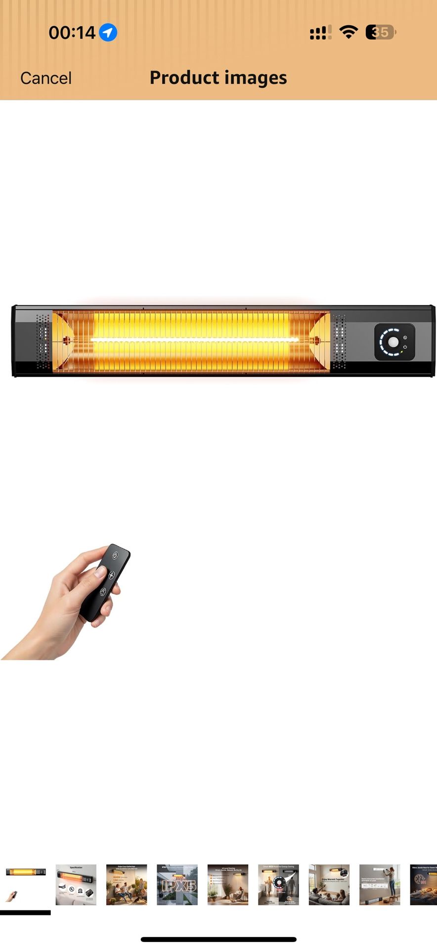 Wall-Mounted Electric Patio Heater, 34" 1500W Infrared Heater With Motion Sensor, IPX5 Waterproof, 9 Heat Level & 9H Timer, Indoor & Outdoor Heaters f