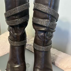 Brown Rhinestone Boots
