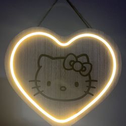 New Wood LED Heart Shaped Laser Engraved Hello Kitty Sign