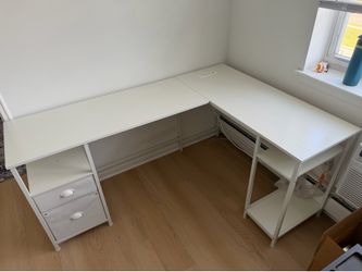 White L-Shaped Corner Desk with Power Outlet & Drawers $100 OBO