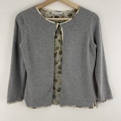 Vintage 90s Light Grey Angora Rabbit Hair Silk Preppy Cropped Cardigan Sweater