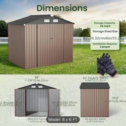 Metal storage shed 8x6ft water resistant with lockable doors