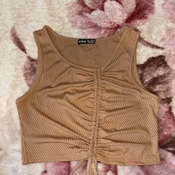 SHEIN Ribbed Ruched Tank Top - Brown - Size M