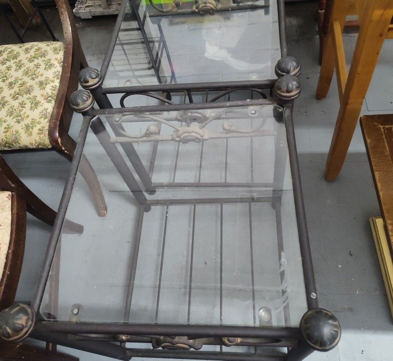 2 Iron And Glass End Tables Fair Condition