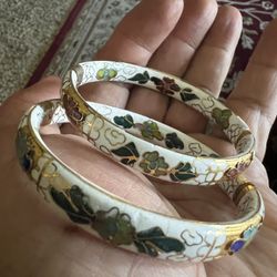 Florentine 2 1/2” diameter gold etched enamel bracelets