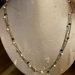 1980s Gold Plated Faux Pearl Statement Multistrand Chain Necklace