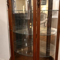 Curved Glass Curio Cabinet (wood trim)