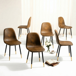 Homy Casa CHARLTON SUEDE NL 4PCS II Brown Suede Dining Chair, Set of 4, Industrial Metal Frame