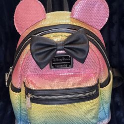 Disney Parks Minnie Mouse Sequined Mini Backpack Rainbow