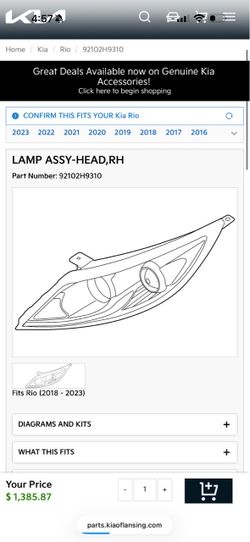 Kia Rio Right Headlight Assembly OEM
