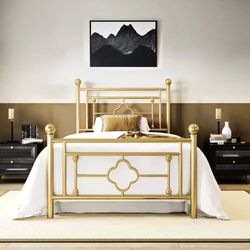 Twin Size bed frame Victorian Vintage Metal Platform with Headboard and Footboard