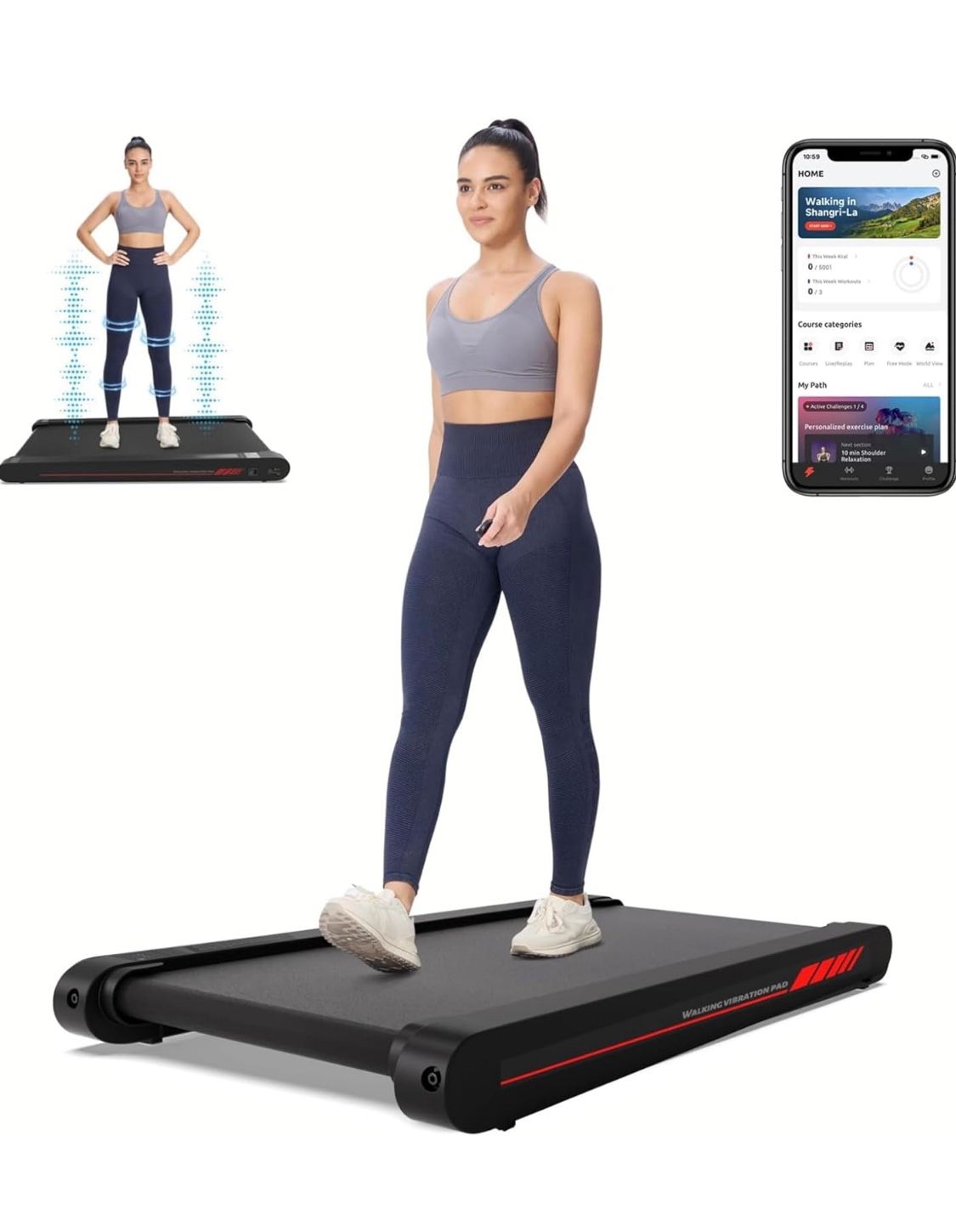 Walking Vibration Pad with APP, 3 in 1 Under Desk Treadmill