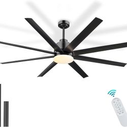 72" Ceiling Fan with Light and Remote Control, Vintage Flush Mount Dimmable LED Ceiling Fan with 8 Fan Blades for Farmhouse Living Room Kitchen Dining
