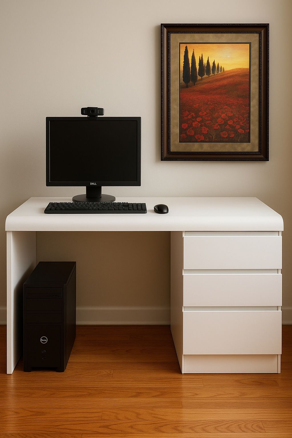 Modern White Desk, 3-Drawer Storage