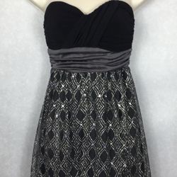 Vintage iz Byer Strapless Formal Cocktail Dress Black Silver Sparkle