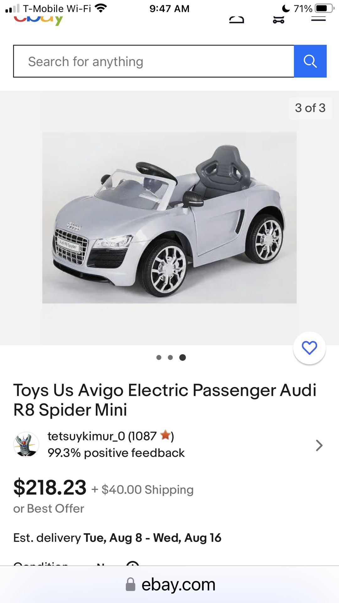Toys R Us Avigo Audi R8 Ride-on Car