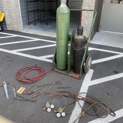 oxy acetylene welding tanks torch set with rolling cart 