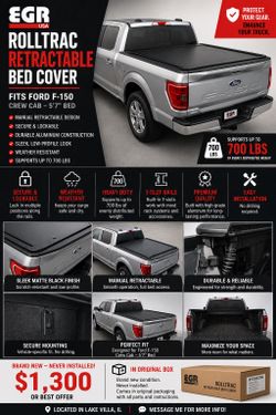 🔥 Brand New EGR RollTrac Retractable Bed Cover | Ford F-150 Crew Cab 5’7” Bed | $1,300 OBO 🔥