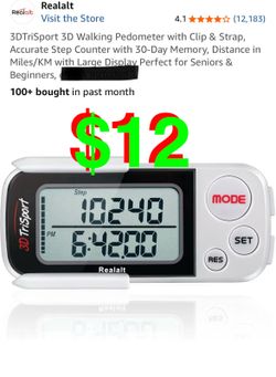 3DTriSport 3D Walking Pedometer with Clip & Strap, Accurate Step Counter with 30-Day Memory, Distance in Miles/KM with Large Display Perfect for Senio