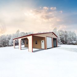 38' x 30' x 12'/9' Garage with Lean-To