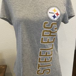 Pittsburgh Steelers Gold Glitter Womens Tee Shirt Gray Top Football NWT Small M