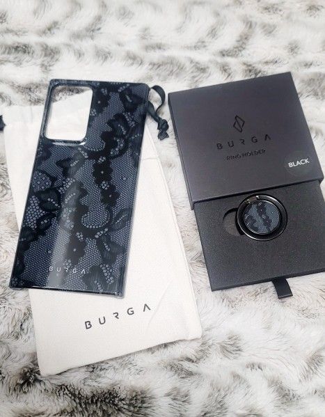 NEW Burga Magnetic Gunmetal Lace Print Phone Case and Adhesive Ring Holder
