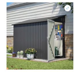 Lean to Shed, 4' x 8' Metal Shed and Outdoor Storage, Sloped Top Patio Tool Shed with Lockable Door, Floor Frame, Padlock