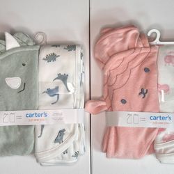 2X Carter's Baby Just One You Pink Sheep/Green Dinosaur Towel Set Hooded & Bath