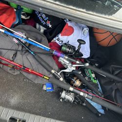 3 Fishing Rods W Tackle Box 