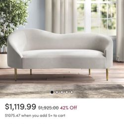 White Cream Velvet Couch Sofa 