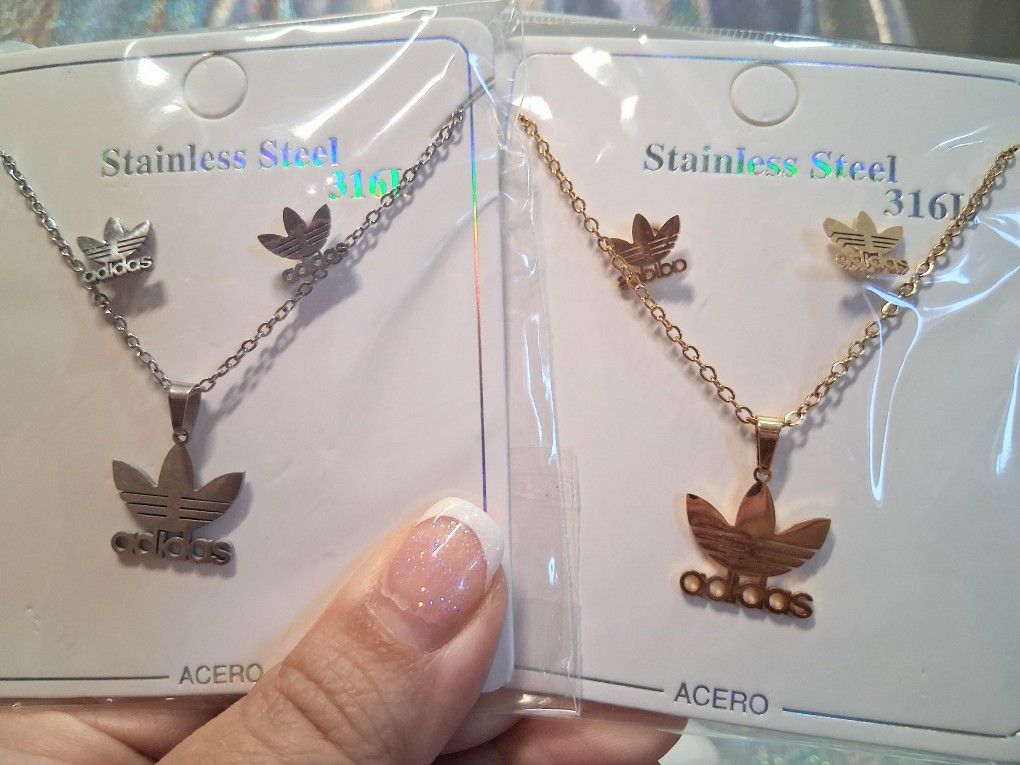 New Adidas Stainless Steel Neclace & Earrings Sets - $5 Each