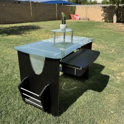 Espresso Frosted Glass Desk with Stool