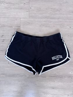 Y2K Hollister Womens High Rise Dolphin Shorts Black White Logo Size L Athletic