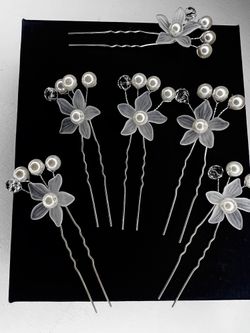 Set of 6 silver pearl floral hair pins
