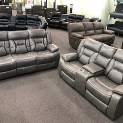 New Reclining Couch / Love Seat . Grey Gel Leatherette . Free Delivery !