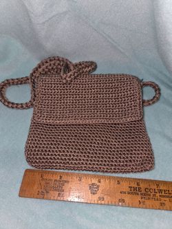 The Sak Beige Tan Crochet Crossbody Shoulder Bag Zip Closure