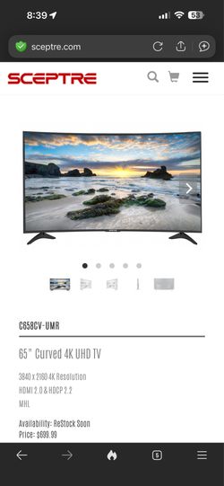 65 in 4K UHD curved sceptre tv / monitor office use