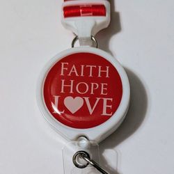 Badge Faith Hope Love Red Christian Badge Reel Retractable Lanyard