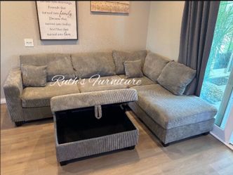 Beautiful‼️ 3-Pc Corduroy Sectional Sofa Set With Storage Ottoman And USB Port