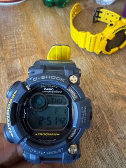 G-SHOCK GWF-D1000NV FROGMAN Cash Only Navy Blue Yellow Triple Sensor Solar Great Condition. B&P, BTC Accepted