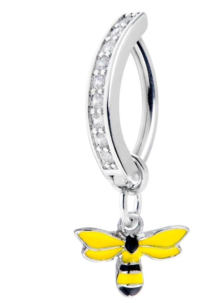 14 Gauge 3/8 Clear Gem Grade 23 Titanium (Removable Bee Dangle) Hinged Hoop Belly Ring