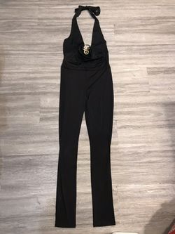 Deep V-Neck Black Jumpsuit - Like New