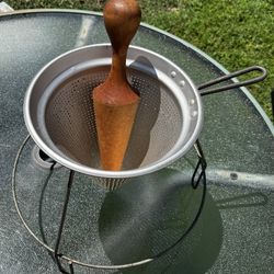 Vintage Cone Strainer with Stand & Pestle