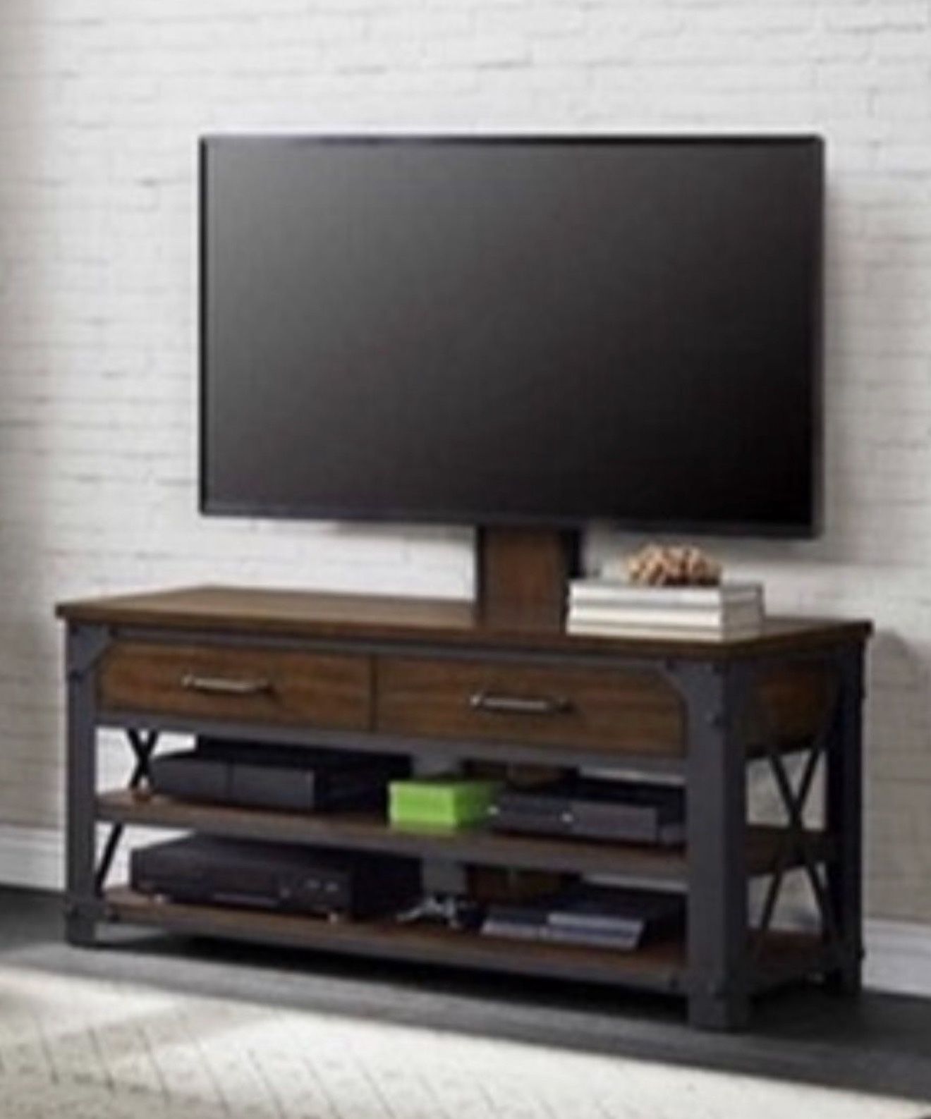 Industrial TV Stand with Mount - Wood & Metal Media Console