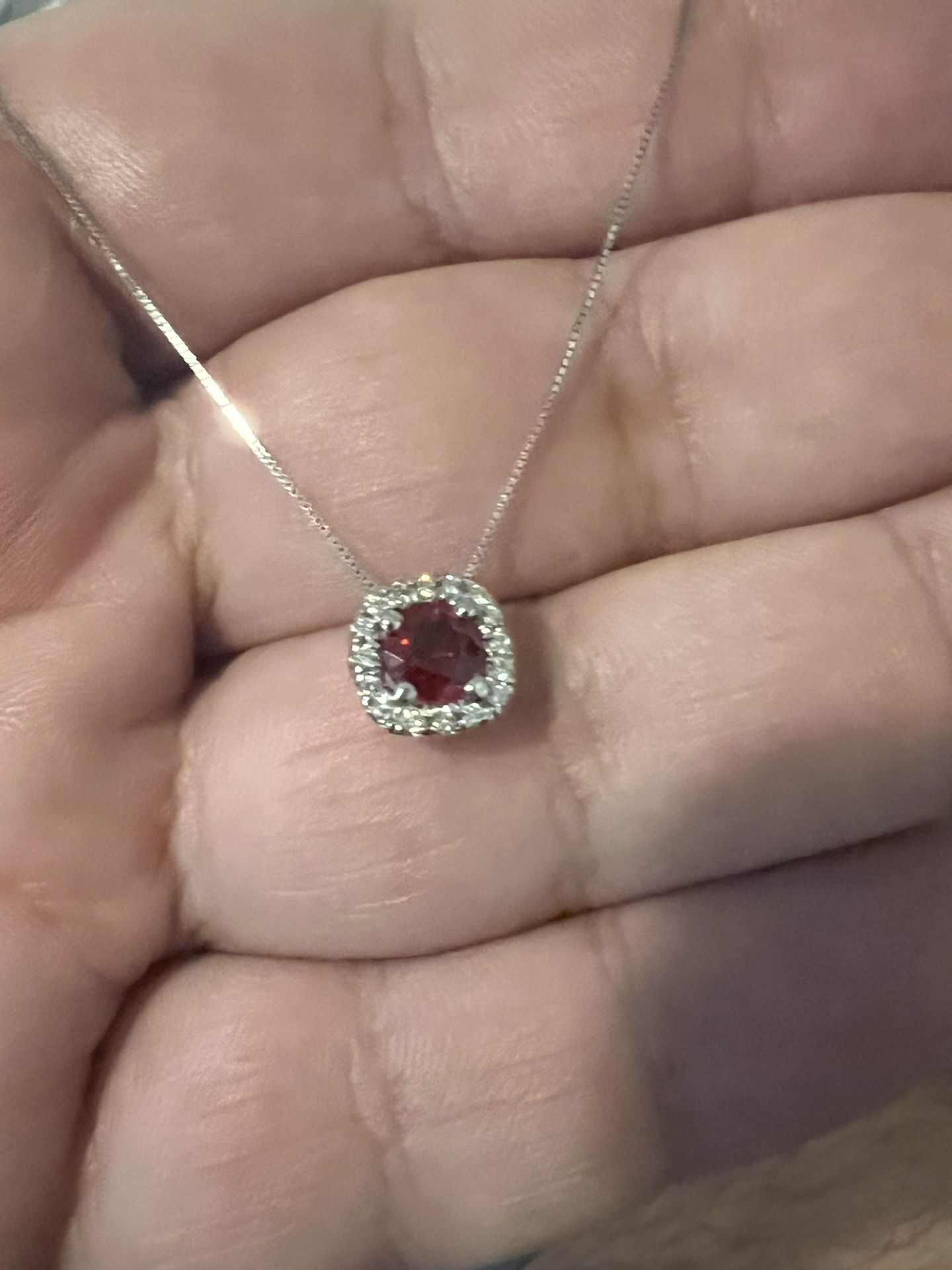 14k white gold diamond and red spinel necklace