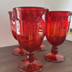 4 vintage ruby red goblets / cups / glasses