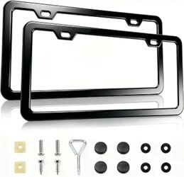 2-Pack License Plate Frames, Universal Black Aluminum Licence Plate Frame Holder,